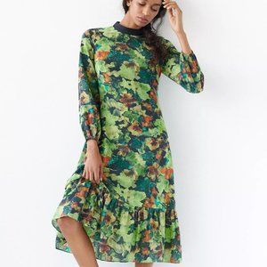 Anthropologie Samant Chauhn Raquela Long Sleeve Floral Midi Dress Size M